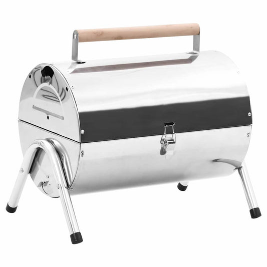 Tragbarer Tisch-Holzkohlegrill Edelstahl Doppelrost 42x30x37 cm silber
