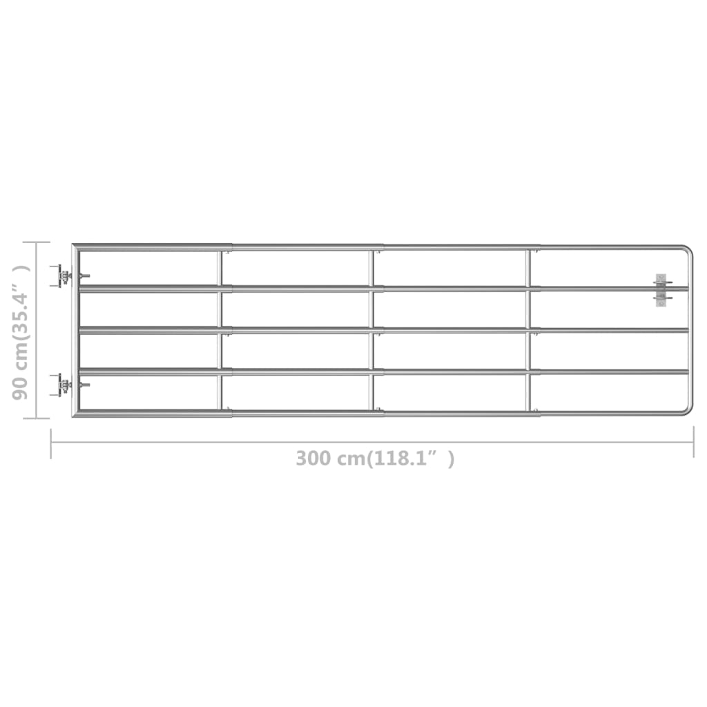 5-Rohre-Weidetor Stahl (115-300)×90 cm Silbern Weidezauntür verzinkt selbstschließend