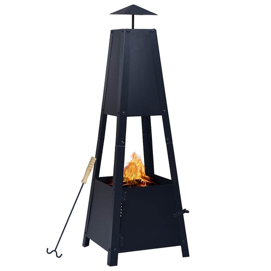 Feuerstelle Terrassenofen Kaminofen Schwarz 35×35×99 cm Stahl Feuerschale