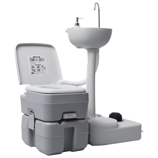 Campingtoilette 20 + 10 L und Handwaschbecken 17L Set Tragbar Grau