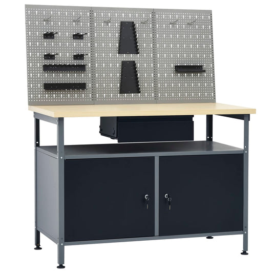 Werkbank mit 3 Werkzeugwänden Werkstatt Stahl Spanplatte 120 x 60 x 85 cm