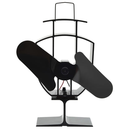 Fireplace stove fan, 2 blades, black, non-electric, heat-powered