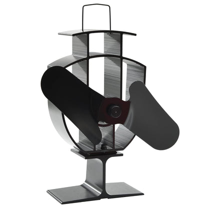 Fireplace stove fan, 2 blades, black, non-electric, heat-powered