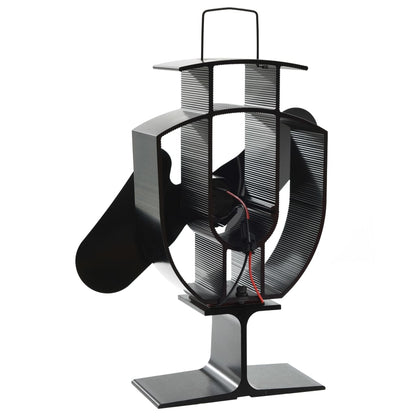 Fireplace stove fan, 2 blades, black, non-electric, heat-powered