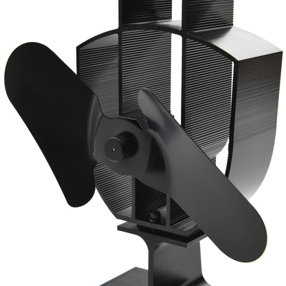 Fireplace stove fan, 2 blades, black, non-electric, heat-powered