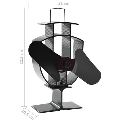 Fireplace stove fan, 2 blades, black, non-electric, heat-powered