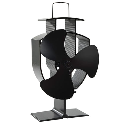 Fireplace stove fan, 3 blades, black, non-electric, heat distributor