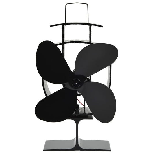 Kaminofen Ventilator Kaminventilator 4 Blätter Schwarz stromlos wärmebetrieben