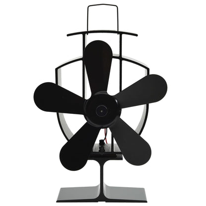 Fireplace fan, stove fan, 5 blades, black, non-electric, heat-powered