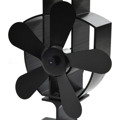 Fireplace fan, stove fan, 5 blades, black, non-electric, heat-powered
