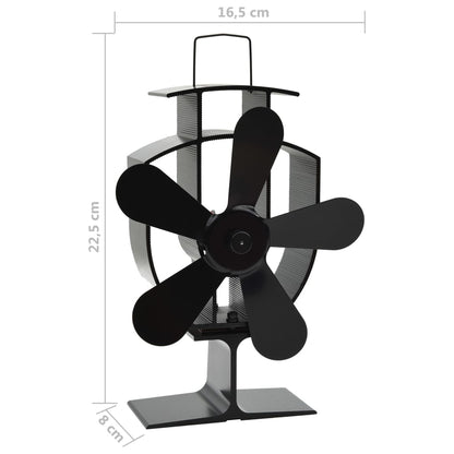 Fireplace fan, stove fan, 5 blades, black, non-electric, heat-powered