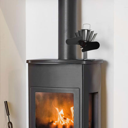 Fireplace fan, stove fan, 2 blades, black, heat-powered, no electricity required