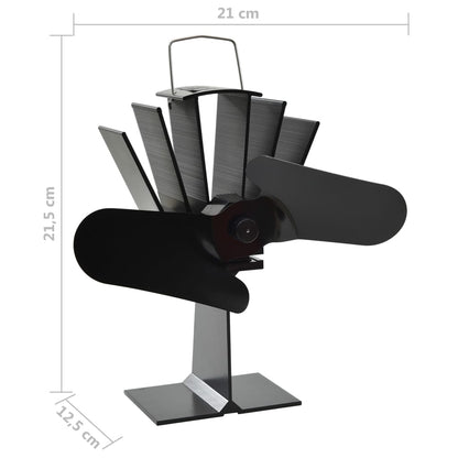 Fireplace fan, stove fan, 2 blades, black, heat-powered, no electricity required