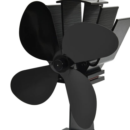 Fireplace stove fan, 4 blades, black, non-electric, heat distributor