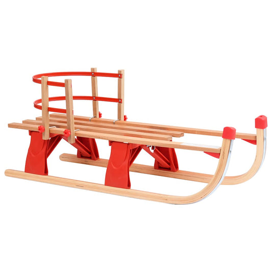 Klappschlitten mit Rückenlehne Holz 110 cm Holzschlitten klappbar faltbar rot