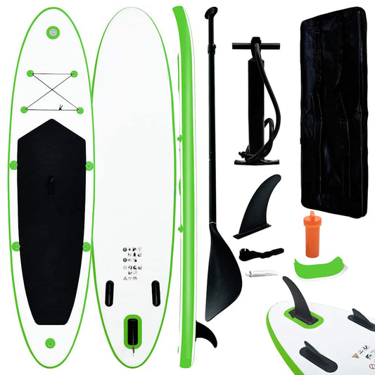 Stand Up Paddle Board Set aufblasbar Grün Weiß SUP Surfboard Paddel 330 cm