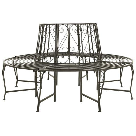 Baumbank Ø160 cm x 89 cm Schwarz Stahl silbergrau Gartenbank