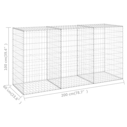 Gabionenwand mit Abdeckung Verzinkter Stahl 200x60x100 cm Zaun Steinmauer