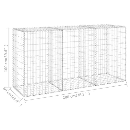 Gabionenwand mit Abdeckung Verzinkter Stahl 200x60x100 cm Zaun Steinmauer