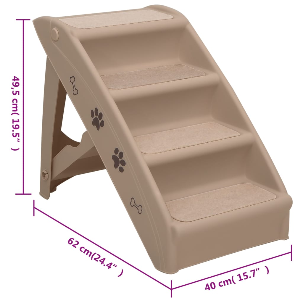 Hundetreppe Klappbar Braun 62x40x49,5 cm 4 Stufen Aufstiegshilfe Tiertreppe