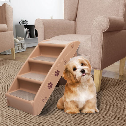 Hundetreppe Klappbar Braun 62x40x49,5 cm 4 Stufen Aufstiegshilfe Tiertreppe