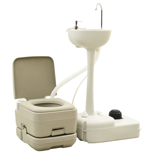 Campingtoilette und Handwaschbecken Set 10 + 10 L Tragbar Grau Klo