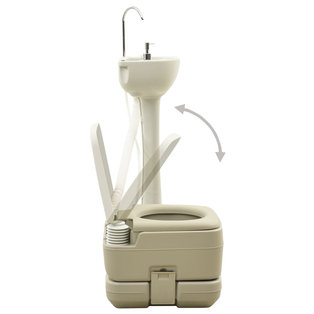 Campingtoilette und Handwaschbecken Set 10 + 10 L Tragbar Grau Klo