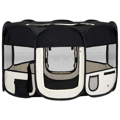 vidaXL Foldable Puppy Playpen with Carrying Bag Black 125x125x61 cm