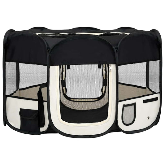 vidaXL Foldable Puppy Playpen with Carrying Bag Black 125x125x61 cm