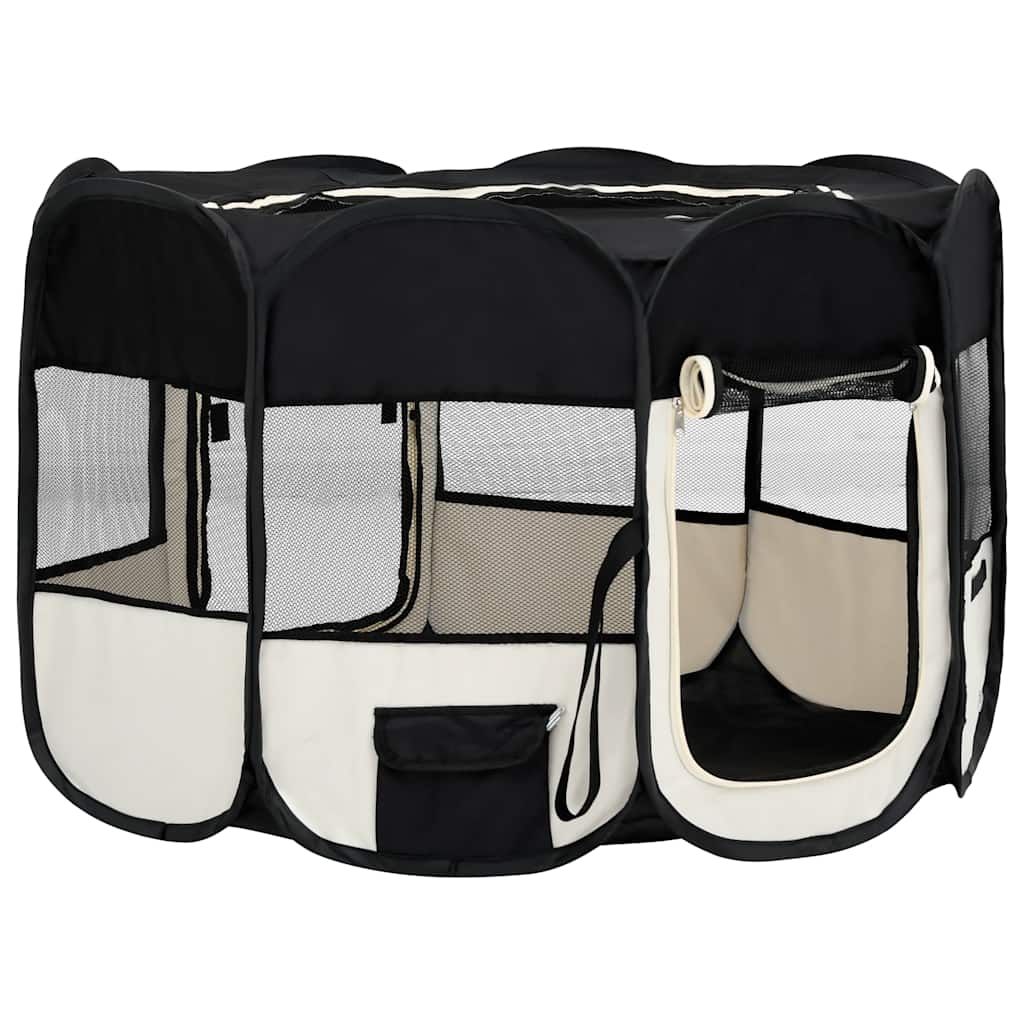 vidaXL Foldable Puppy Playpen with Carrying Bag Black 125x125x61 cm