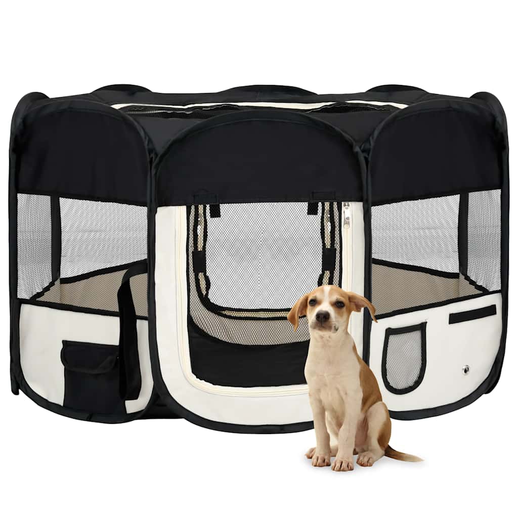 vidaXL Foldable Puppy Playpen with Carrying Bag Black 125x125x61 cm