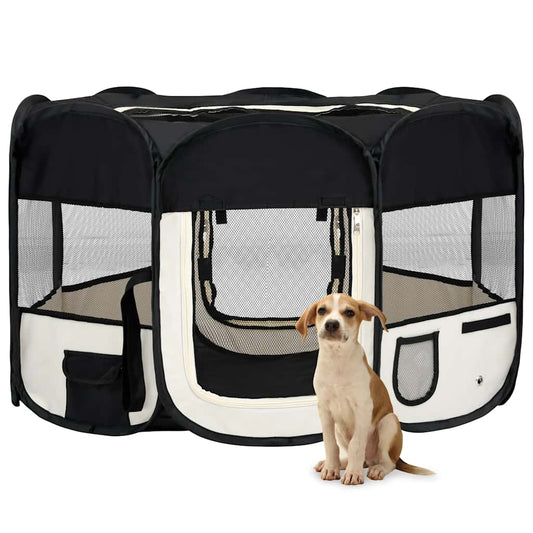 vidaXL Foldable Puppy Playpen with Carrying Bag Black 125x125x61 cm