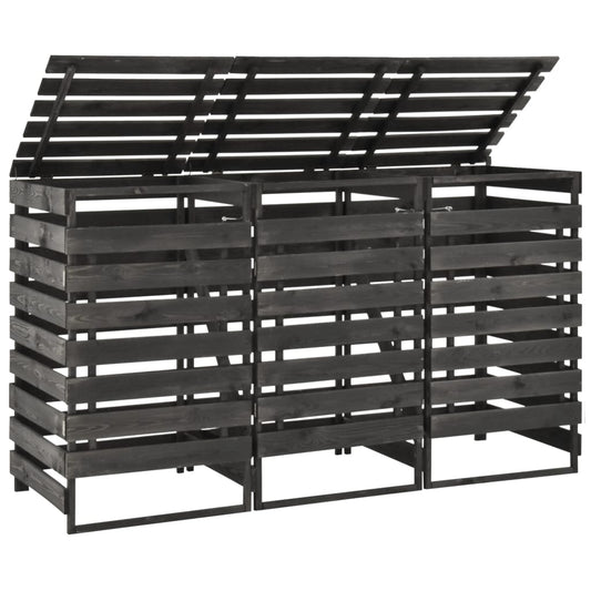 Mülltonnenbox 3 Tonnen 210x75x121cm Mülltonnenverkleidung Kiefer Massivholz schwarz