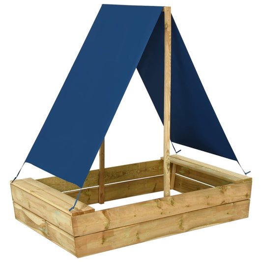 Sandkasten Holz Kiefer mit Dach Stoff 80x60x97,5 cm imprägniert Spielplatz