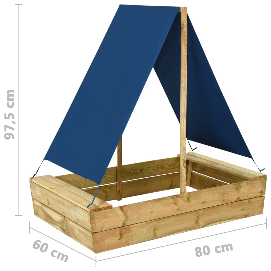 Sandkasten Holz Kiefer mit Dach Stoff 80x60x97,5 cm imprägniert Spielplatz