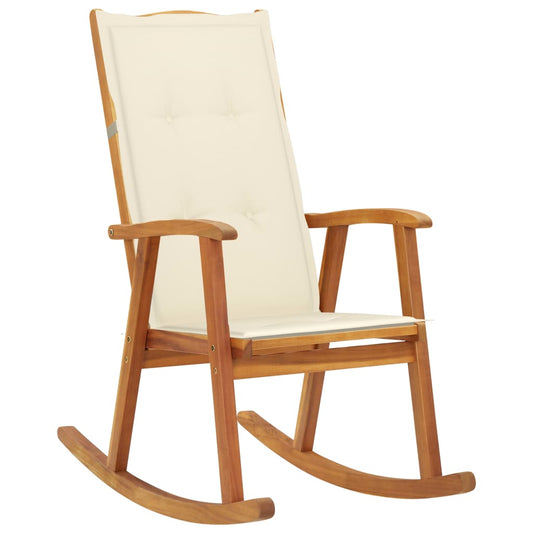 Schaukelstuhl mit Polster Auflage weiß Akazienholz 57x100x117 cm