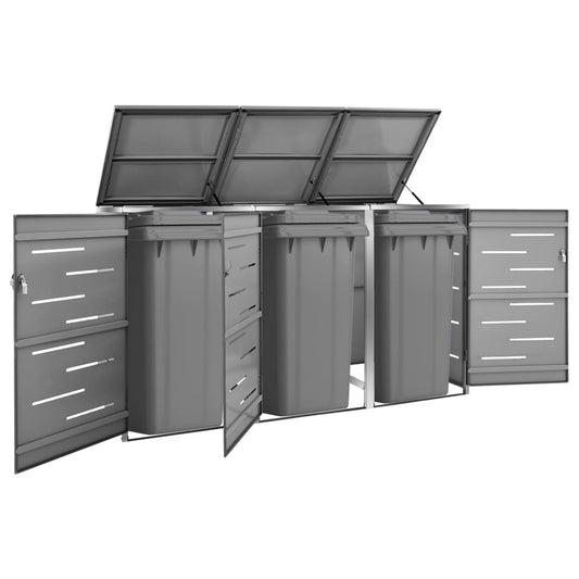 Mülltonnenbox 3 Tonnen 207x77,5x115 cm Edelstahl anthrazit Mülltonnenverkleidung