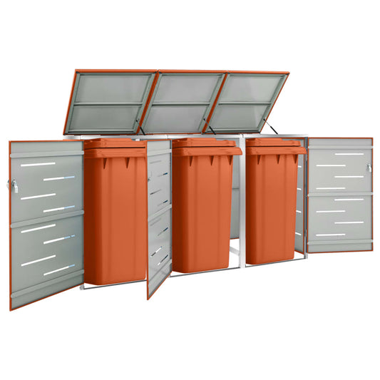 Mülltonnenbox 3 Tonnen 207x77,5x115 cm Edelstahl orange Mülltonnenverkleidung