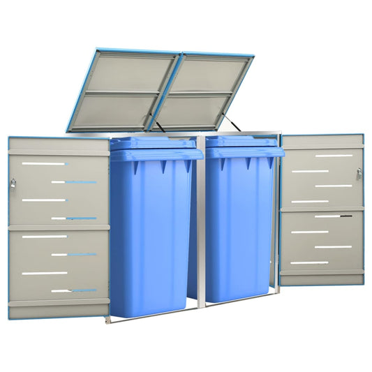 Mülltonnenbox 2 Tonnen 138x77,5x115,5 cm Edelstahl blau Mülltonnenverkleidung