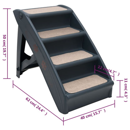 Hundetreppe Klappbar Dunkelgrau 62x40x49,5 cm Haustiertreppe Aufstiegshilfe 75 kg