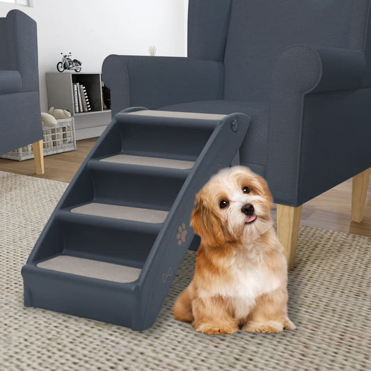 Hundetreppe Klappbar Grau 62x40x49,5 cm 4 Stufen Aufstiegshilfe Tiertreppe