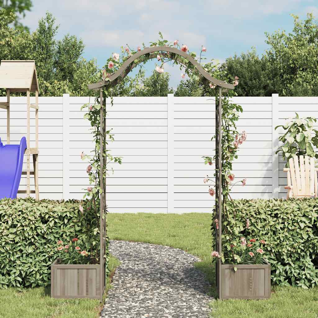 vidaXL Garden Pergola with Flower Box, Grey, Solid Fir Wood