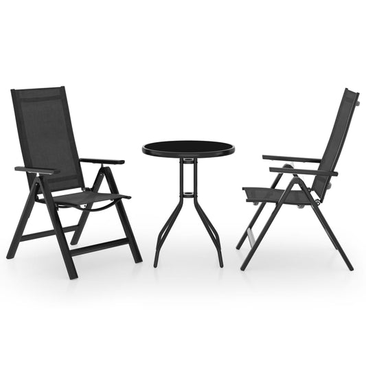 3-tlg. Bistro-Set Schwarz und Anthrazit 2 Gartenstühle und 1 Tisch Stahl