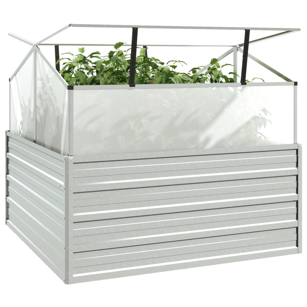 vidaXL Raised Garden Bed with Greenhouse 100x100x85 cm Silver
