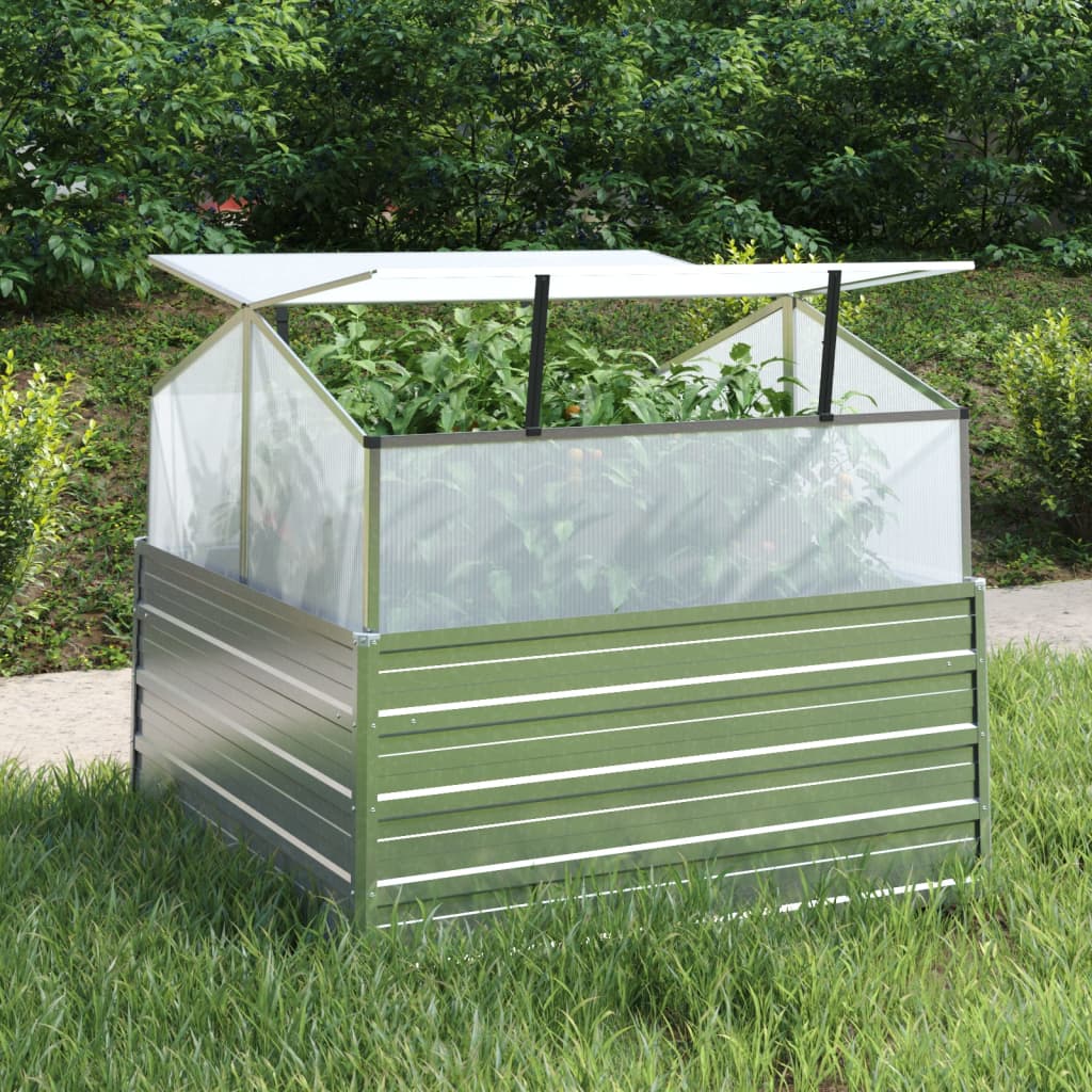 vidaXL Raised Garden Bed with Greenhouse 100x100x85 cm Silver