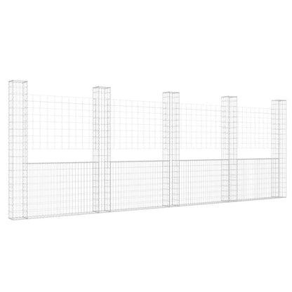 Gabionenkorb U-Form mit 5 Säulen 500x20x200 cm Gabionenwand verzinkt