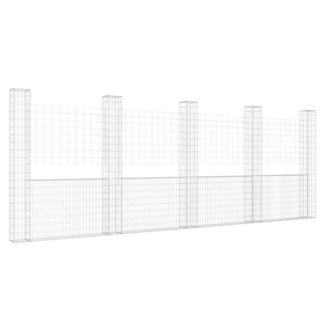Gabionenkorb U-Form mit 5 Säulen 500x20x200 cm Gabionenwand verzinkt