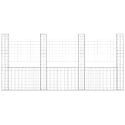 Gabionenkorb U-Form mit 5 Säulen 500x20x200 cm Gabionenwand verzinkt