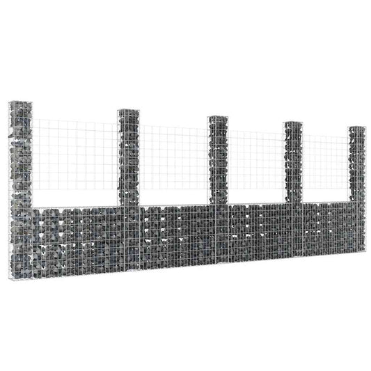 Gabionenkorb U-Form mit 5 Säulen 500x20x200 cm Gabionenwand verzinkt