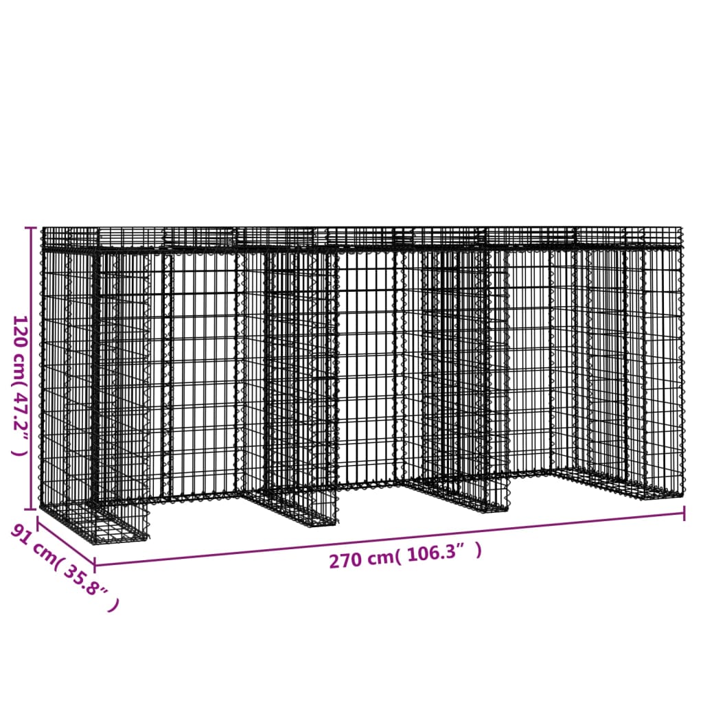 Gabionen-Mülltonnenbox 270x91x120 cm Verzinktes Eisen Dachbegrünung